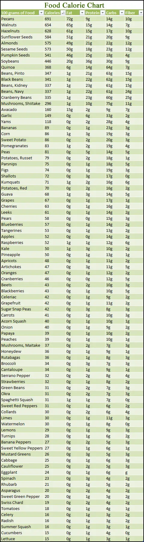 Food Calorie Chart | Urban Survival Site