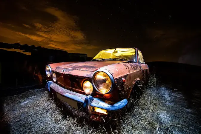Abandoned Car At Night