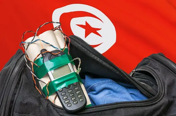Bomb in Bag in Front of Islamic Flag