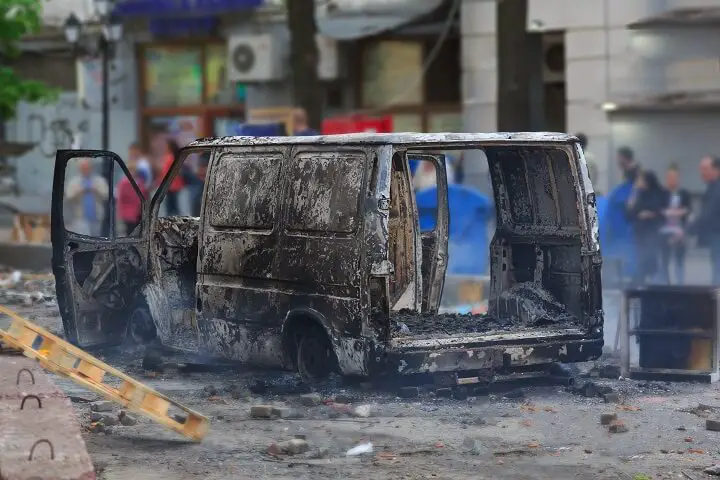 Burned Van After Civil Unrest