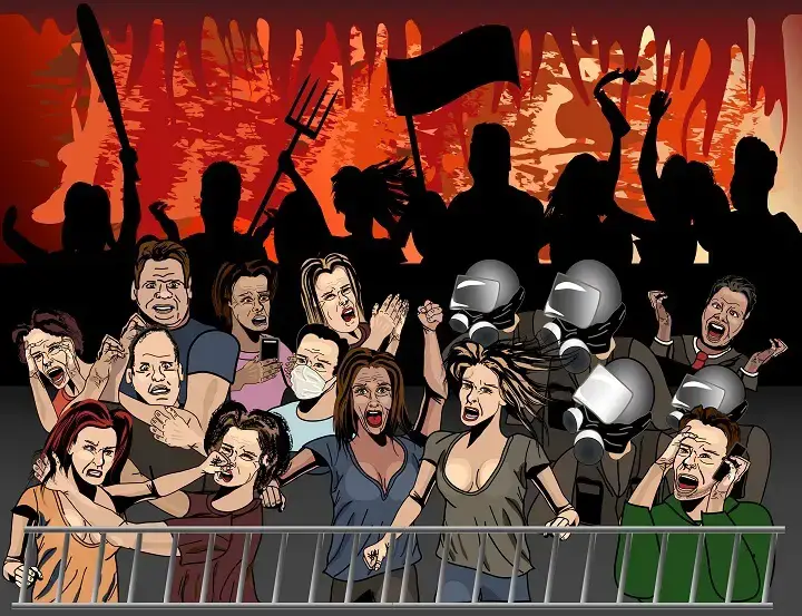 Cartoon Drawing of Angry Protesters