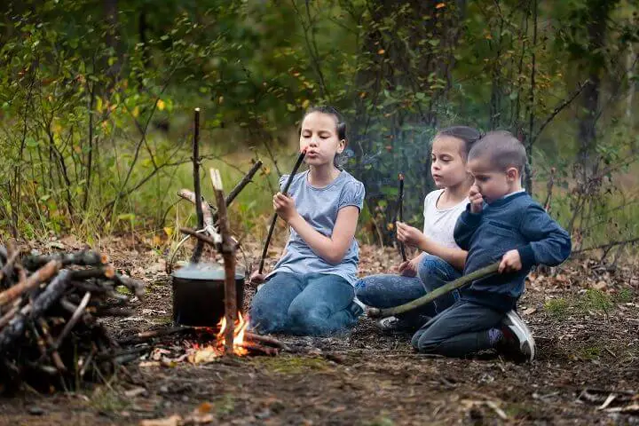 Children Sitting by Campfire