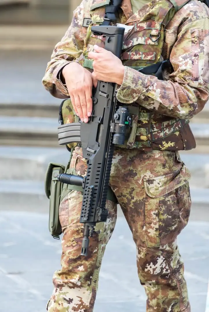 Close Up Of Soldier With Automatic Rifle