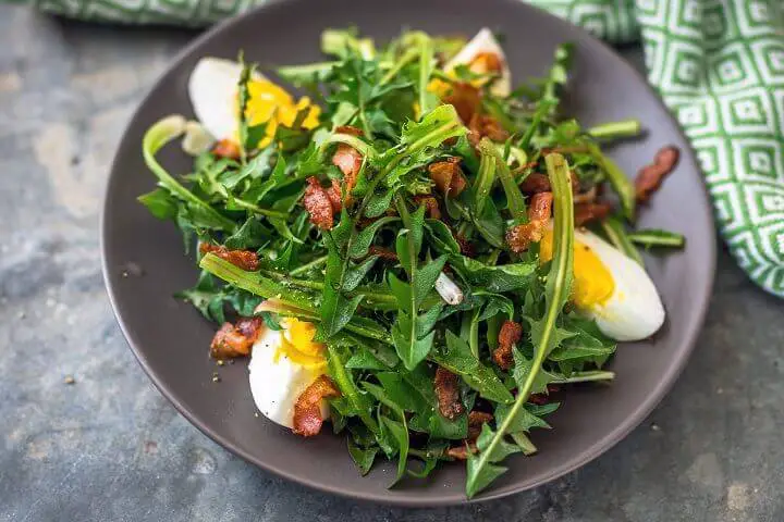 Dandelion Salad with Eggs and Bacon