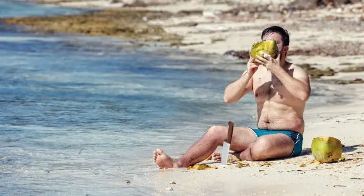 Desert Island Man Drinking Water