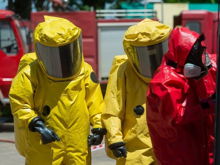 Firemen in Hazmat Suits