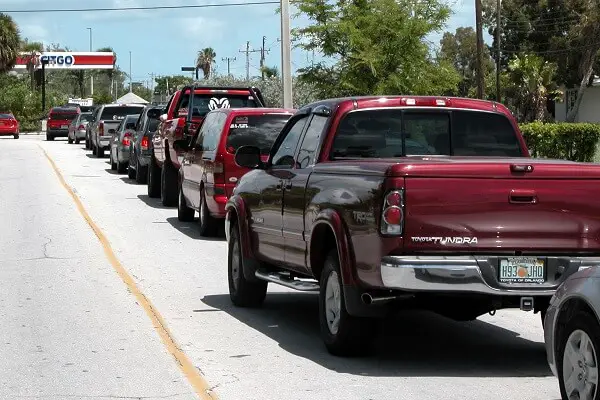 Long Line At Gas Station