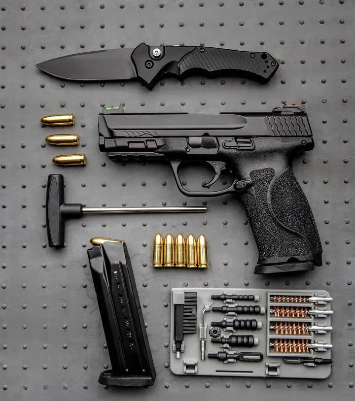 Pistol, Cartridges, and Folding Knife