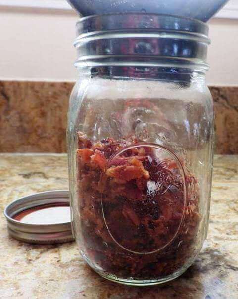 Putting Bacon Bits in Canning Jar