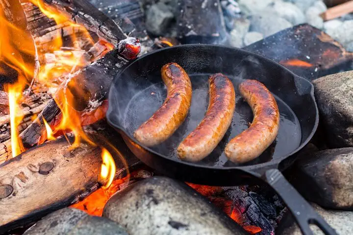 Sausage Cooking in Cast Iron Skillet