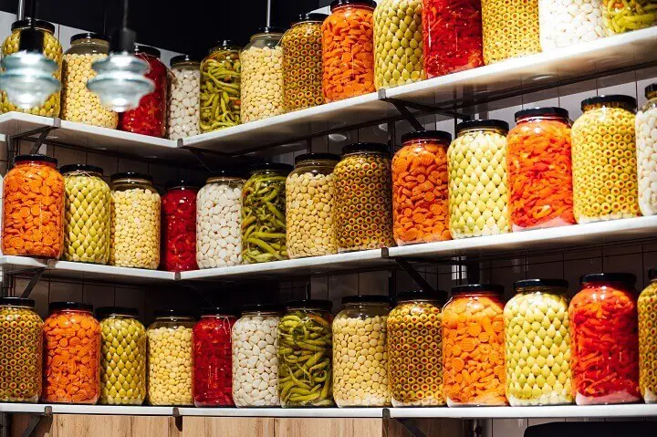 Shelves of Home Canned Fruits and Vegetables