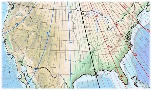 U.S. Magnetic Declination Map