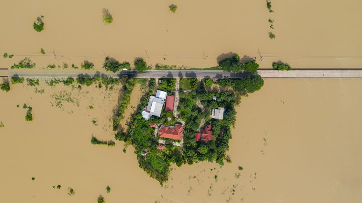 Village Surrounded By Floodwaters