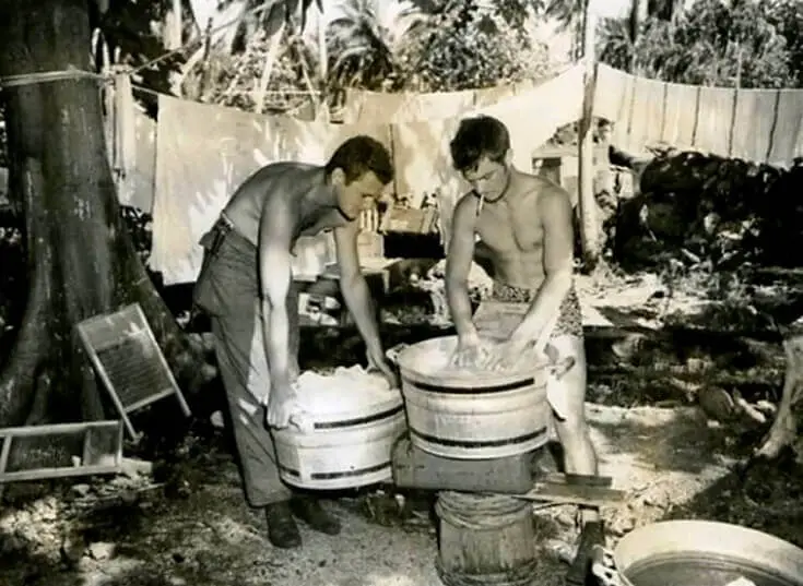 Vintage Men Washing Clothes Outside