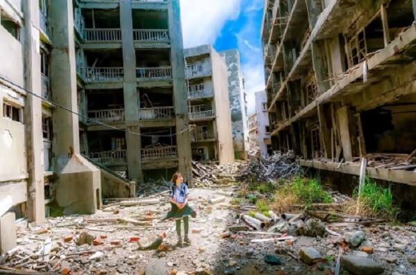 Woman in Destroyed City